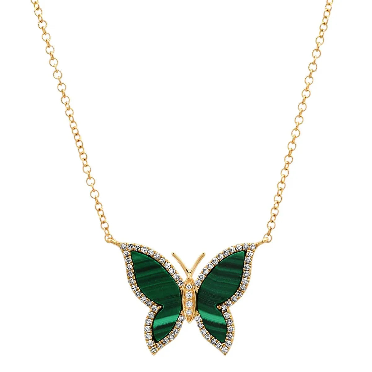Milskye Korean Style Jewelry Wedding Unique Exquisite 925 Silver 14k Gold Plated Malachite butterfly Diamond Frame Necklace