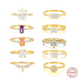 Luxury 925 Sterling Silver Gold Plated Engagement Wedding Ring Cubic Zirconia Gold Plate Jewelry Rings for Women