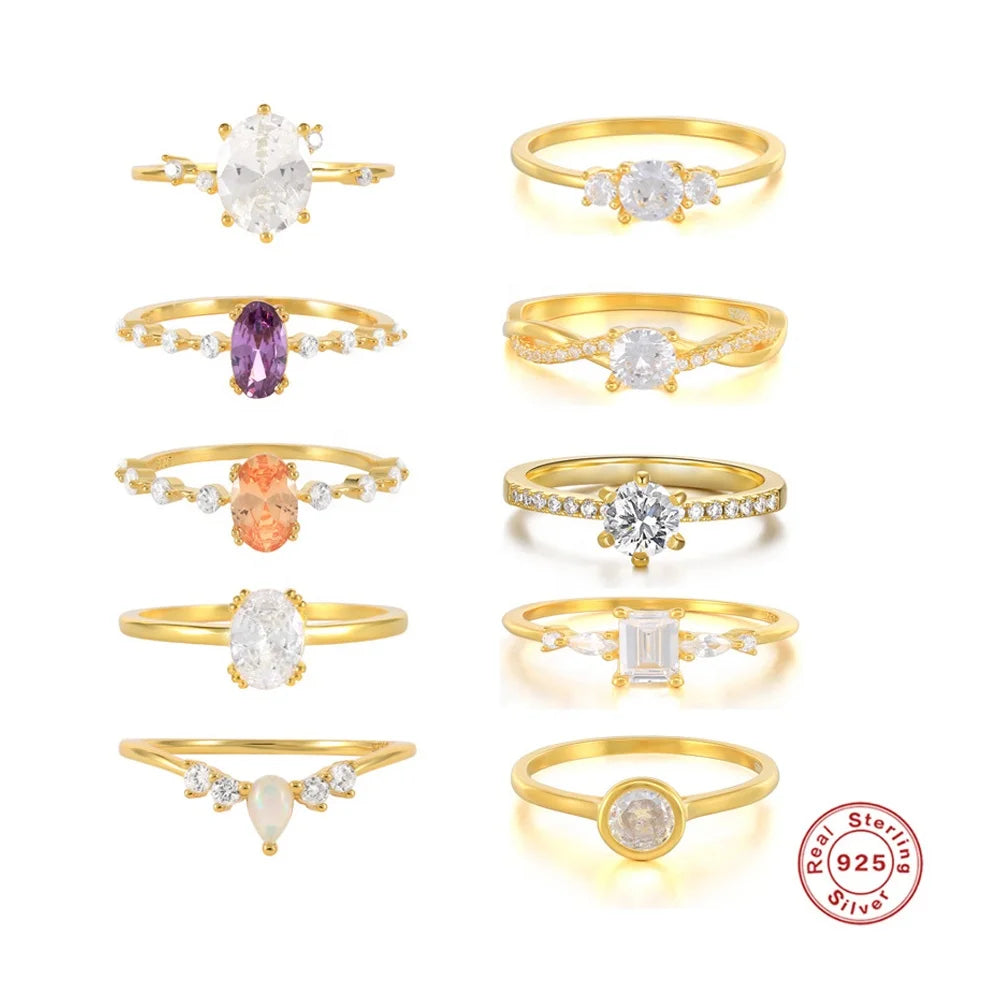 Luxury 925 Sterling Silver Gold Plated Engagement Wedding Ring Cubic Zirconia Gold Plate Jewelry Rings for Women