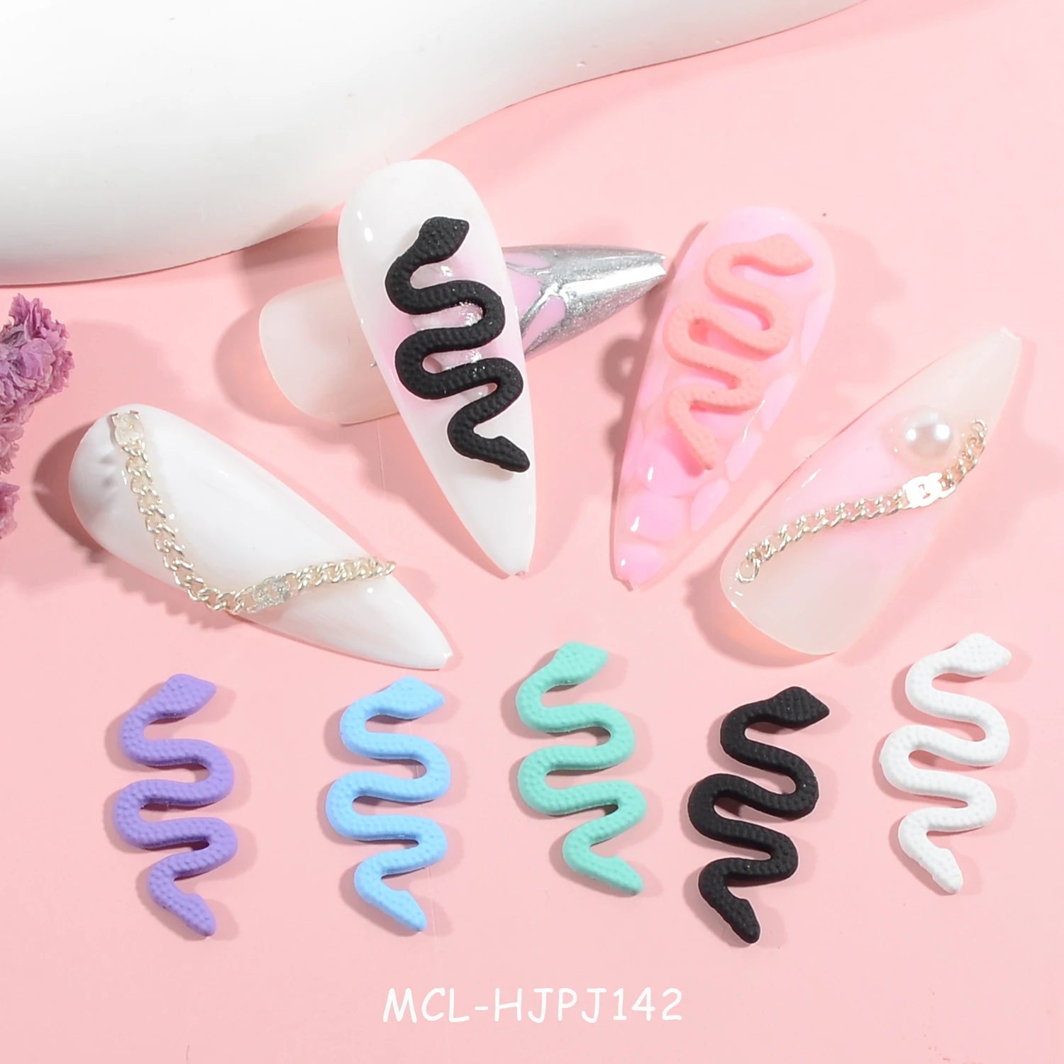 20 Pieces/pack. Colored 3D Resin Snake Nail Art Decorations for Nail Art.