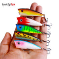 5pcs 6cm 6.3g Popper Fishing Lure Hard Bait Artificial Topwater Bass Trout Pike Wobbler Fishing Tackle with 2 Treble Hooks