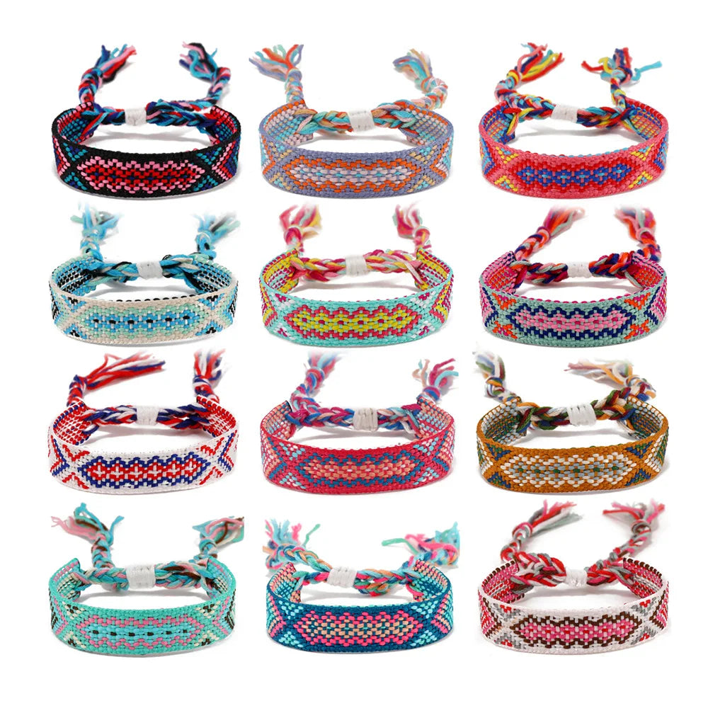 Simple Design Handmade Rainbow Colorful Rope Braided Cotton Thread Cord Woven Nepal Friendship Bracelets