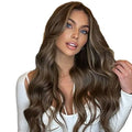 Sleek Wholesale Manufacturer Cheap Brown Blond Heat Resistant Fiber Long Body Wave Swiss HD Lace Front Wig Synthetic Hair Wigs