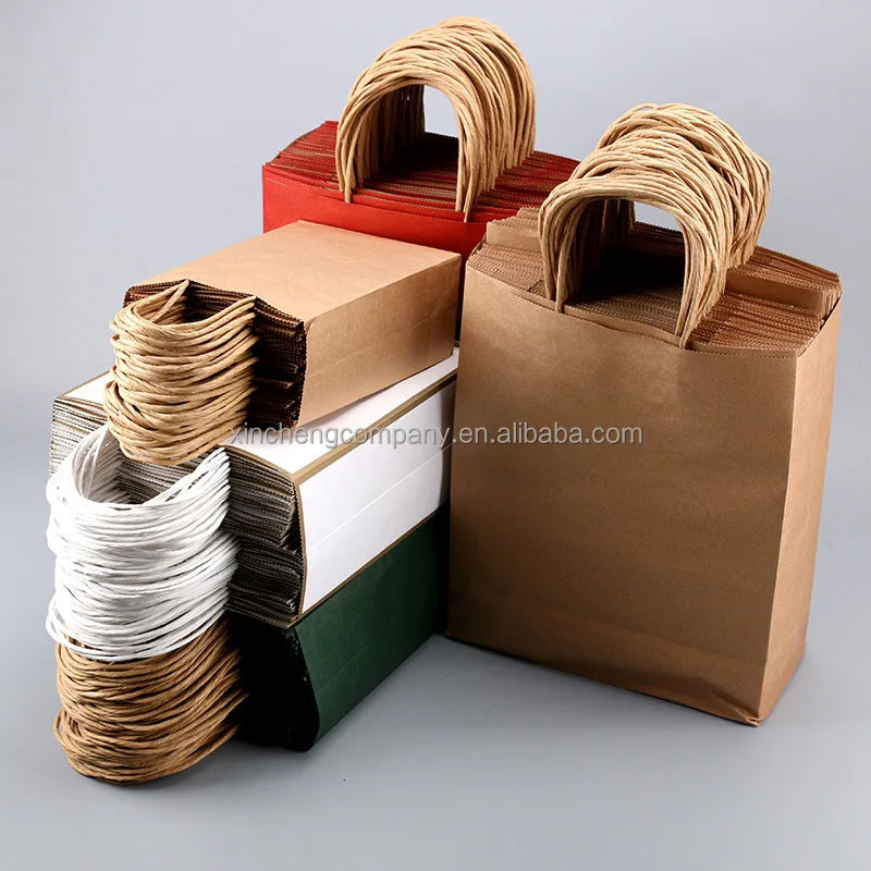 Eco Friendly Colorful Craft Paper Bag Custom Your Own logo Gift Stock Kraft Paper Bags With Handle