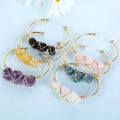 Wholesale Irregular Natural Crystal Amethyst Colorful Raw Ore Copper Wire Wrapped Bangles Rough Stone Cuff Open Bracelets