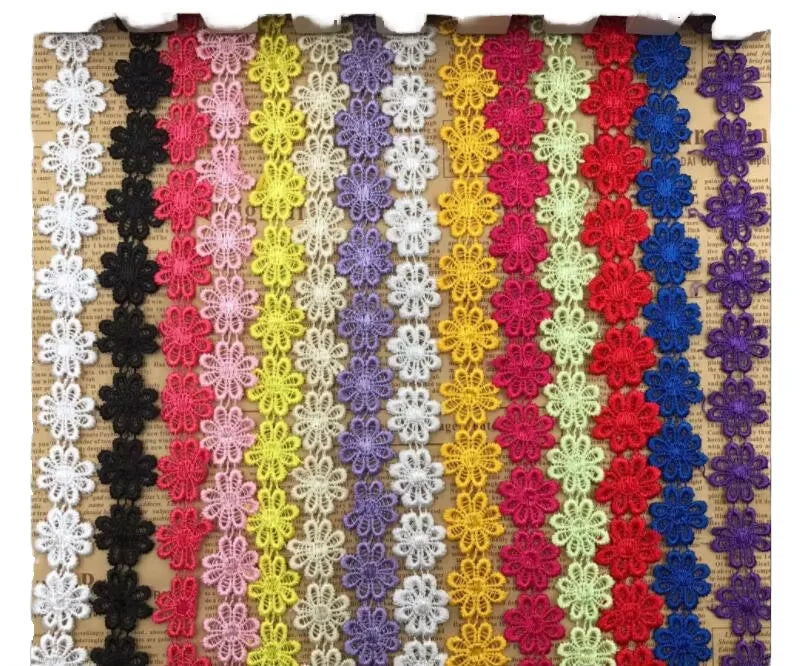 Wholesale Polyester Embroidery Daisy Lace Flower Lace Trims 25mm Colorful Guipure Lace Ribbon for Clothes Dress DIY Accessories