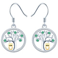 New Arrival 925 Sterling Silver Owl Tree of Life Statement Earrings Fine Jewelry with Zircon Trendy Round Drop for Wedding Gift