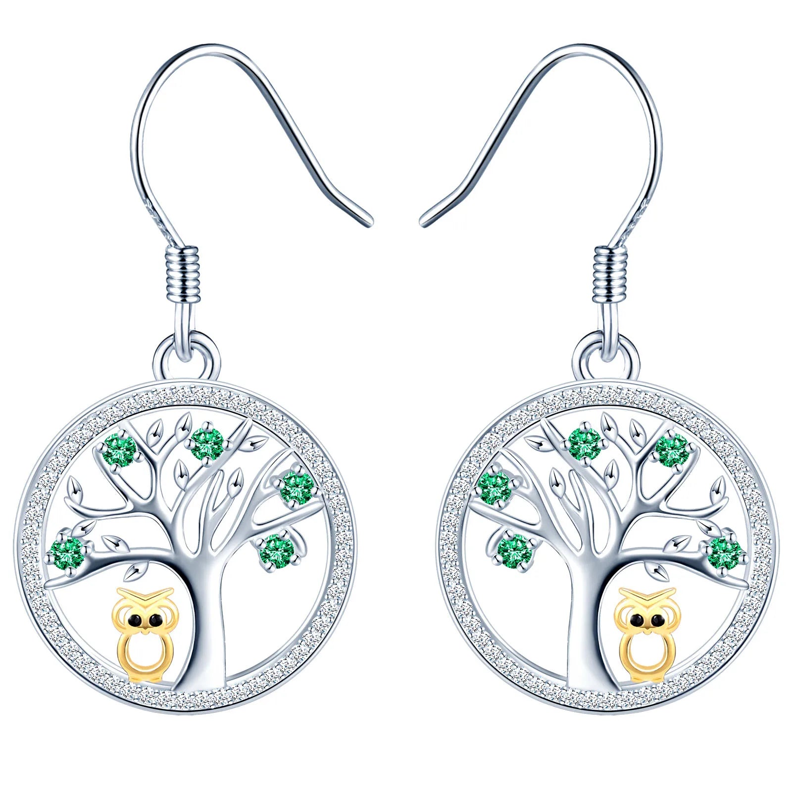 New Arrival 925 Sterling Silver Owl Tree of Life Statement Earrings Fine Jewelry with Zircon Trendy Round Drop for Wedding Gift