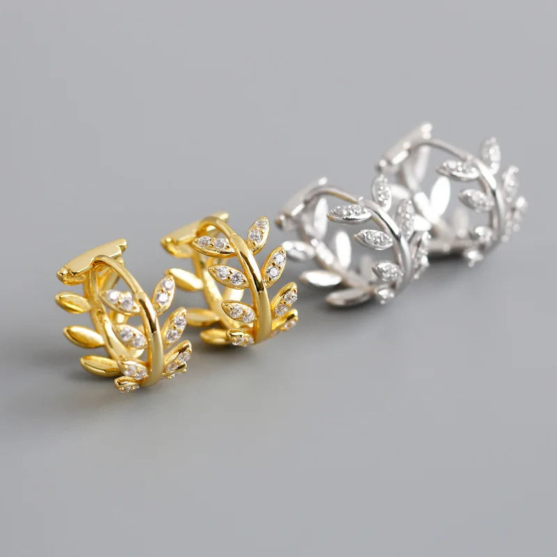 Hot Sale 925 Silver Wholesale Fine Jewelry 925 Sterling Silver Gold Plated Leaves Wholesale Hoop Earrings for Women