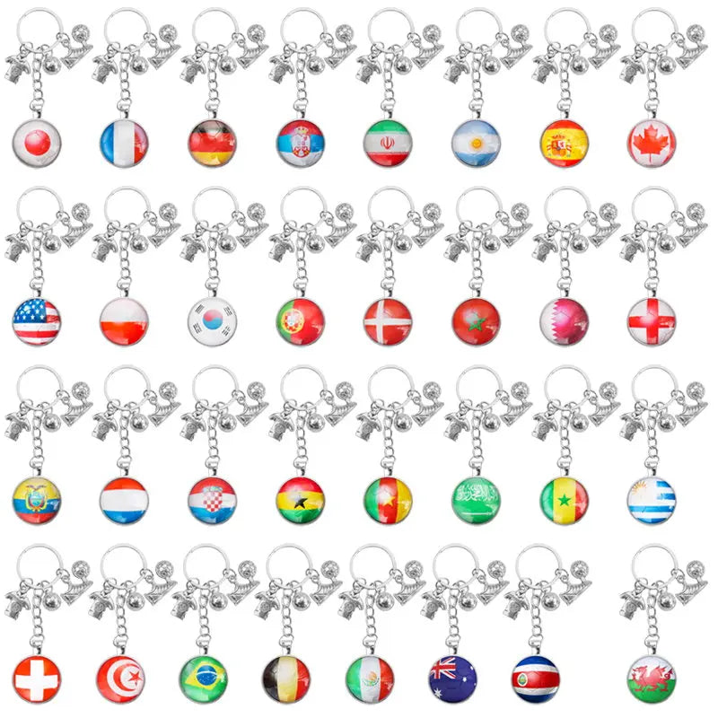 Manufacturer National Soccer Team Country Flag Souvenir Promotion Gift Glass Cabochon Soccer Football Fans Key Chain