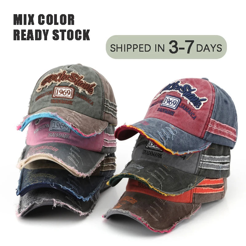 Wholesale Versatile Men's Baseball Cap Light Washed Soft Top Broken Holes Outdoor Wearable Duckbill Cap Personalized Breathable