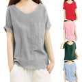Blouse Women Blusas Mujer De Moda Ladies Short Sleeve Pocket Cotton and Linen Shirts Top Blouse Chemisier Femme Women Blouse