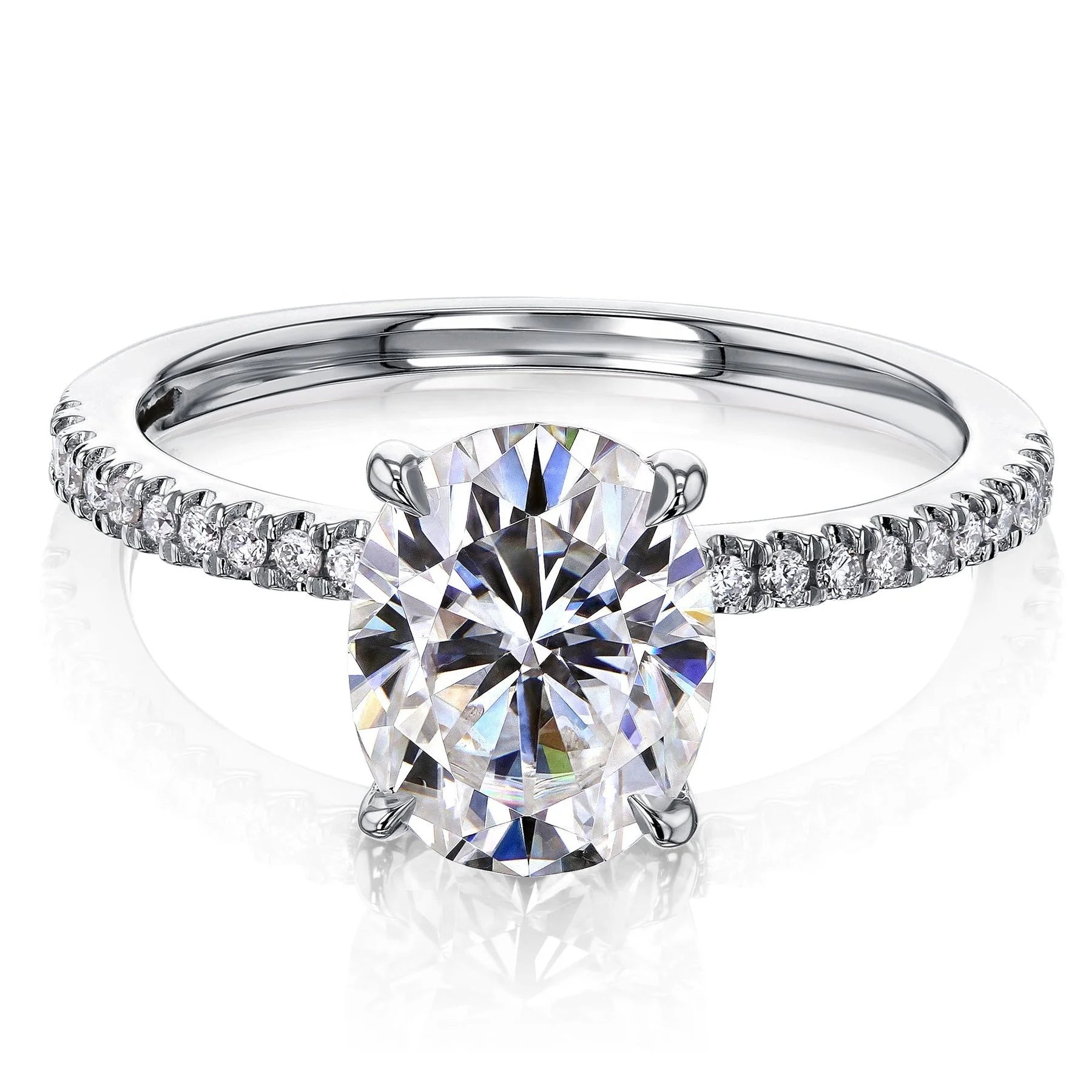 Simple Jewelry 9*7mm 2ct Oval Moissanite Lab Diamond Slender Shank Floating Engagement Ring