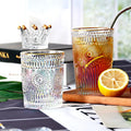 Antique Class Cups Clear Color Golden Edge Fancy Embossed Glass Cups Sunflower Pattern Juice Wine Milk Cup with Golden Edge