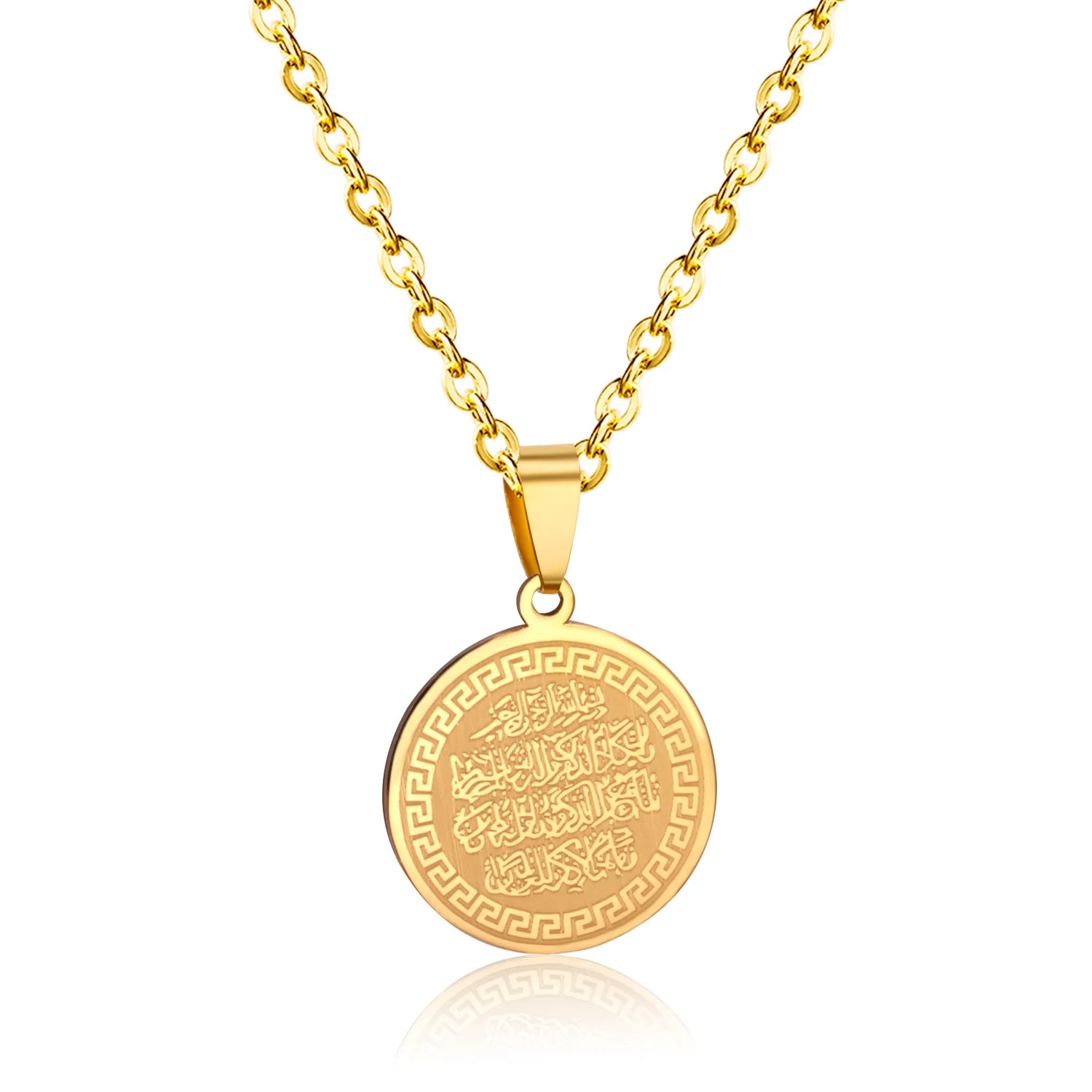 Islamic for Pendant Necklace 18K Gold Plated Stainless Steel Arabic Calligraphy Charm Hypoallergenic Tarnish-Free
