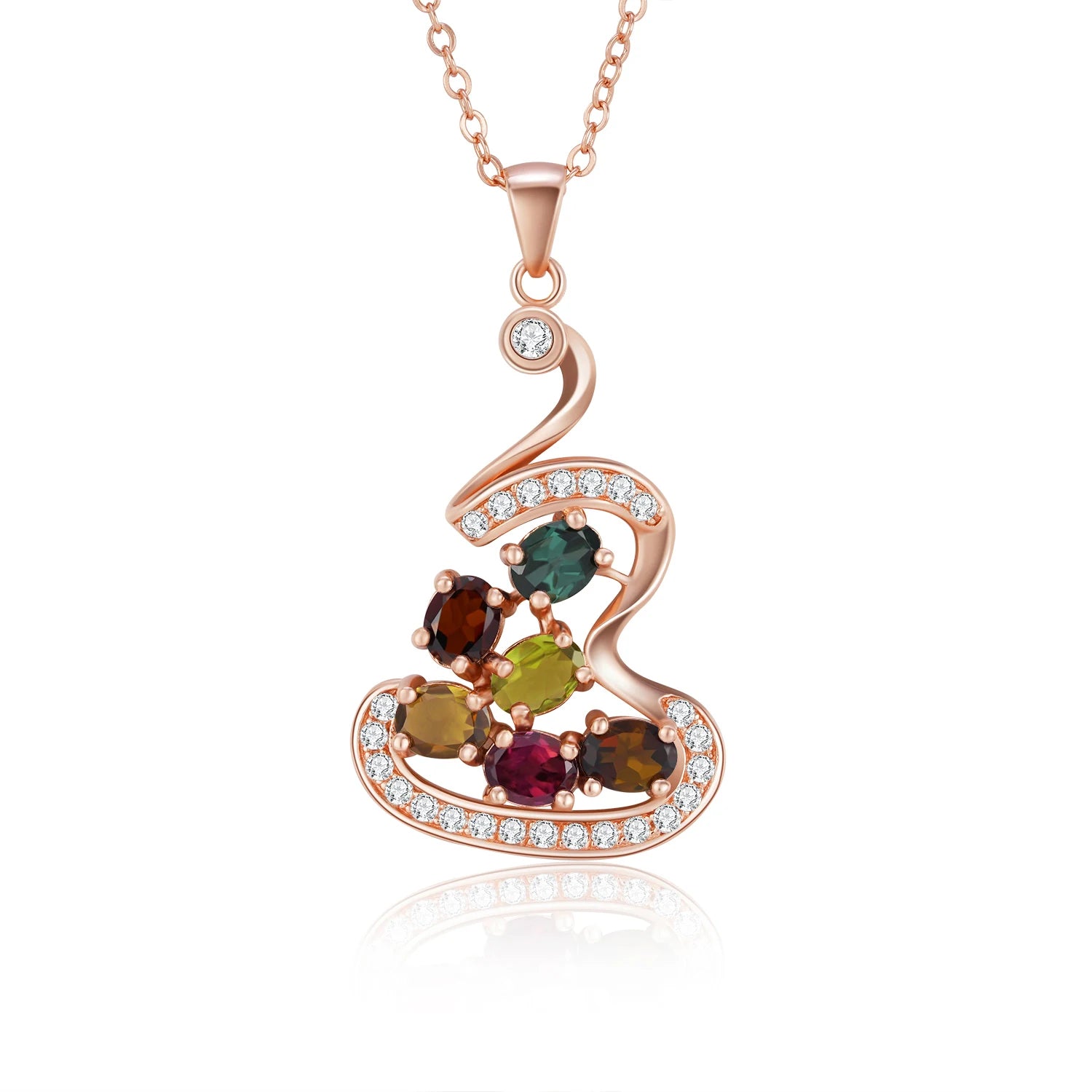 YBO 18K Rose Gold Plated Personalised Irregular Gourd Pendant Necklace Natural Color Tourmaline Inlaid Zircon Trendy Weddings
