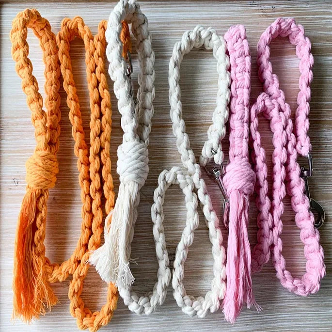 Chic Hand Woven Cotton Rope Colorful Wedding Macrame Puppy Cat Dog Collar Leash