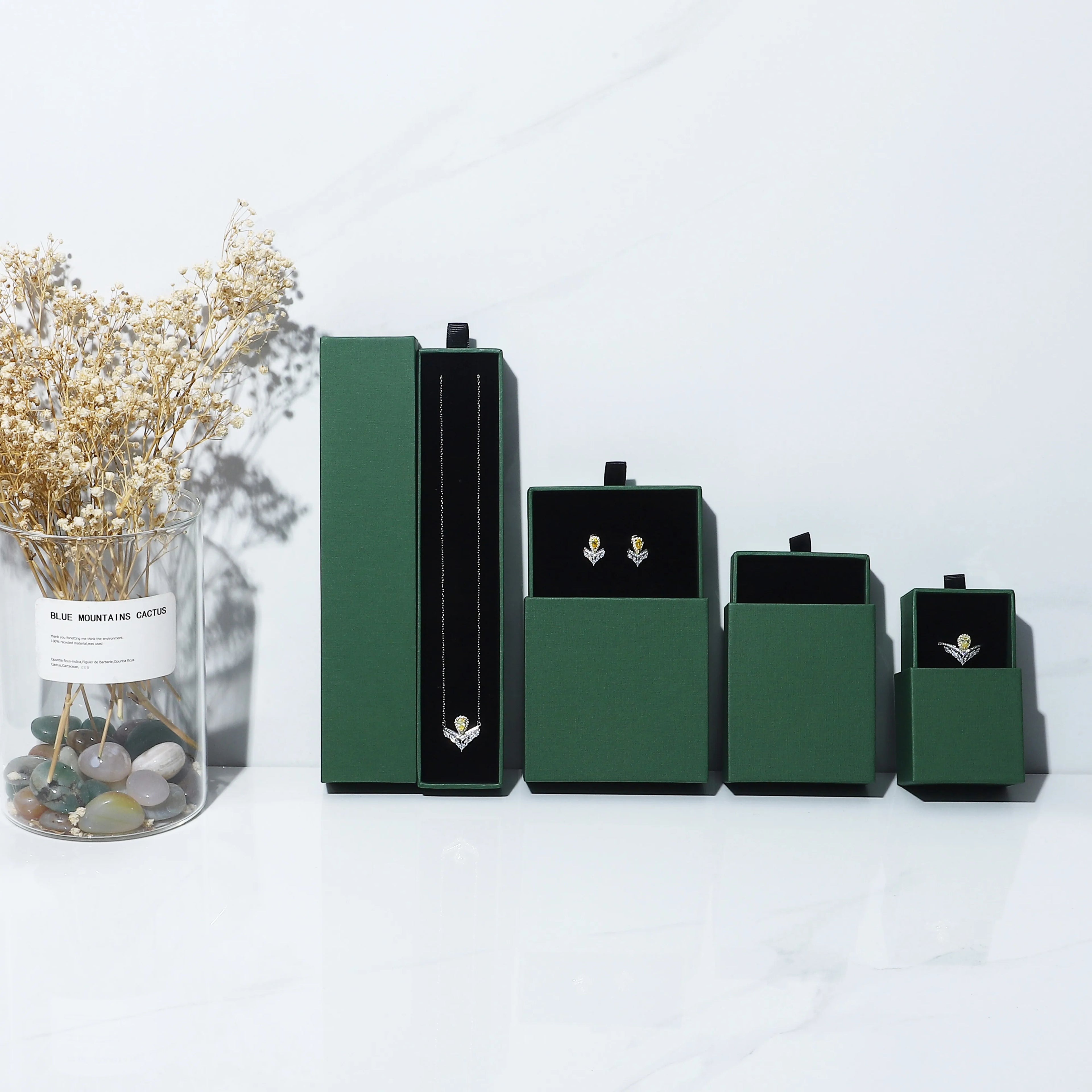Jewelry Drawer Box White Black Insert Jewelry Box Drawer Pistachio Green with logo Jewelry Slide Drawer Box Custom