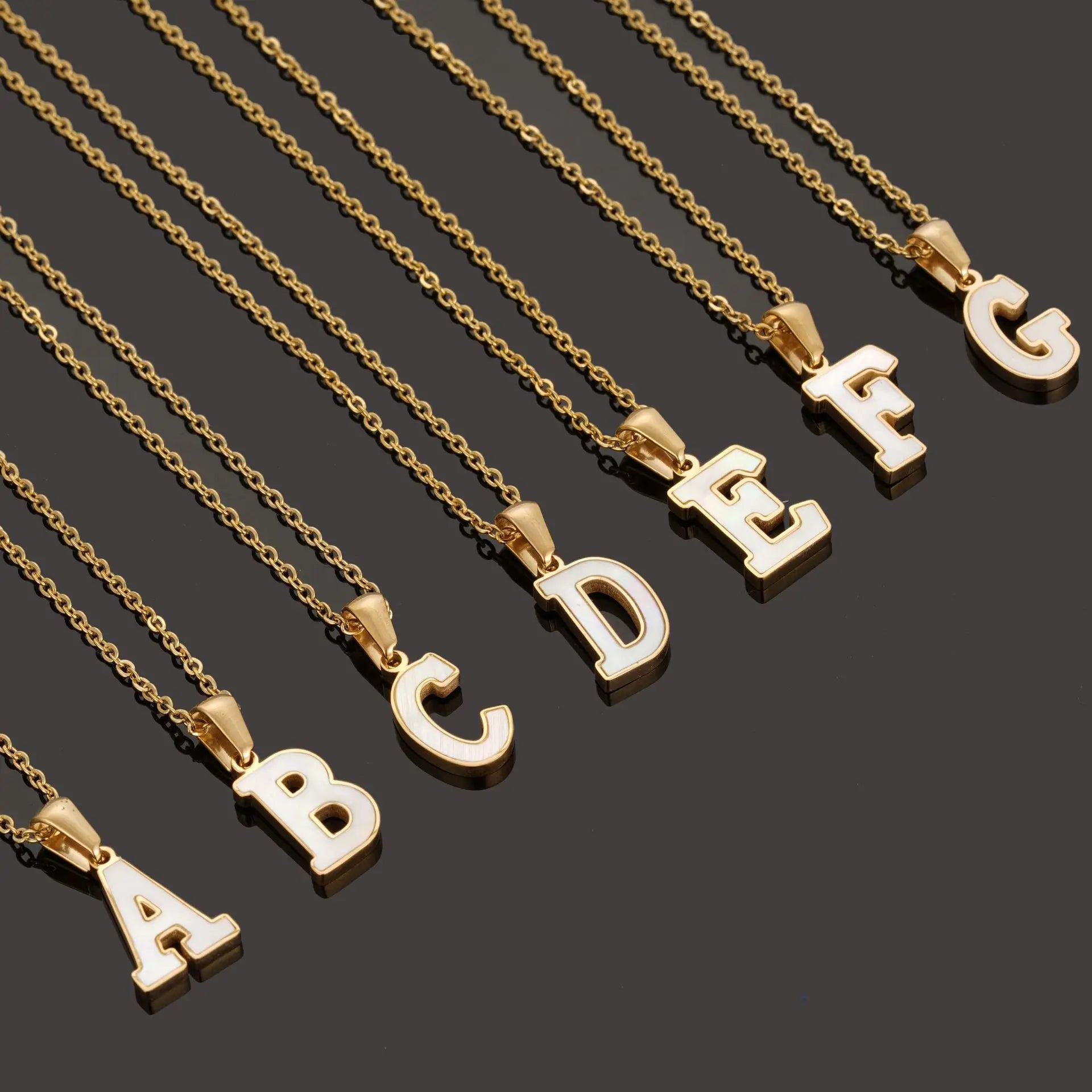 18K Gold Shell Initial Necklace for Women Mens Fashion Stainless Steel 26 Capital Alphabet Letter Pendant Necklace