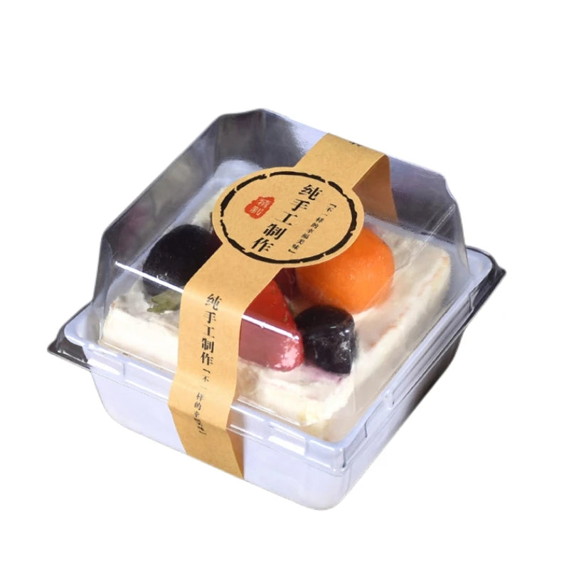 50 Pack Bakery Mini Cake Packing Box Mousse Dessert Plastic Blister Packing Box Square Slice Cake Box with Transparent Lid