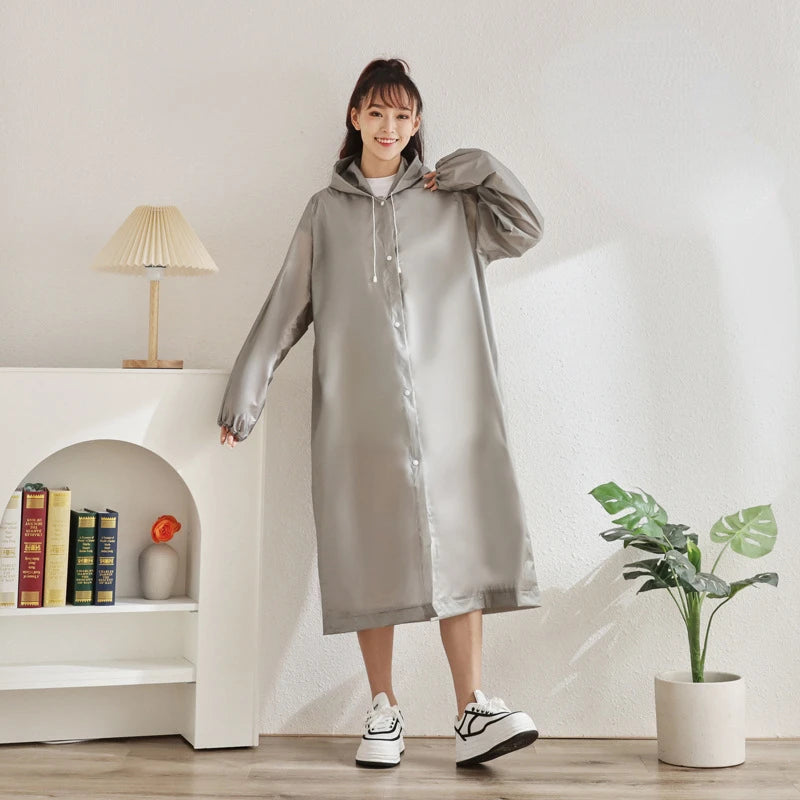 Reusable Impermeable EVA Plastic Raincoat for for Women & Men Hooded Fashion Design Hiking Travel Outdoor Rainwear