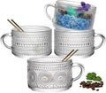 Modern Embossed Transparent Glass Coffee Mugs with Handle 400ml Dishwasher Safe Breakfast Drinkware Cup
