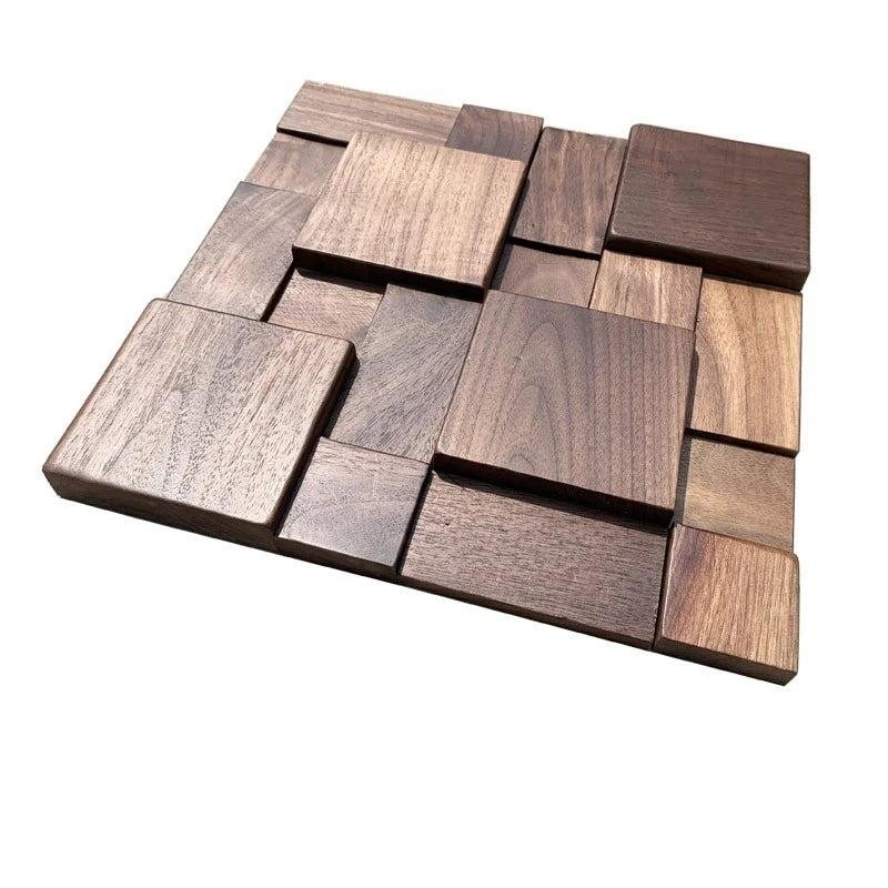 Black Walnut Wood Mosaic Wall Panels 3D Decorative Solid Wood Wall Cladding for Home & Hotel Projects