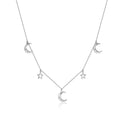 Hot Sale 100% 925 Sterling Silver Moon & Star Silver Long Chain Necklace for Women Korean Fashion Earrings Jewelry SCN411