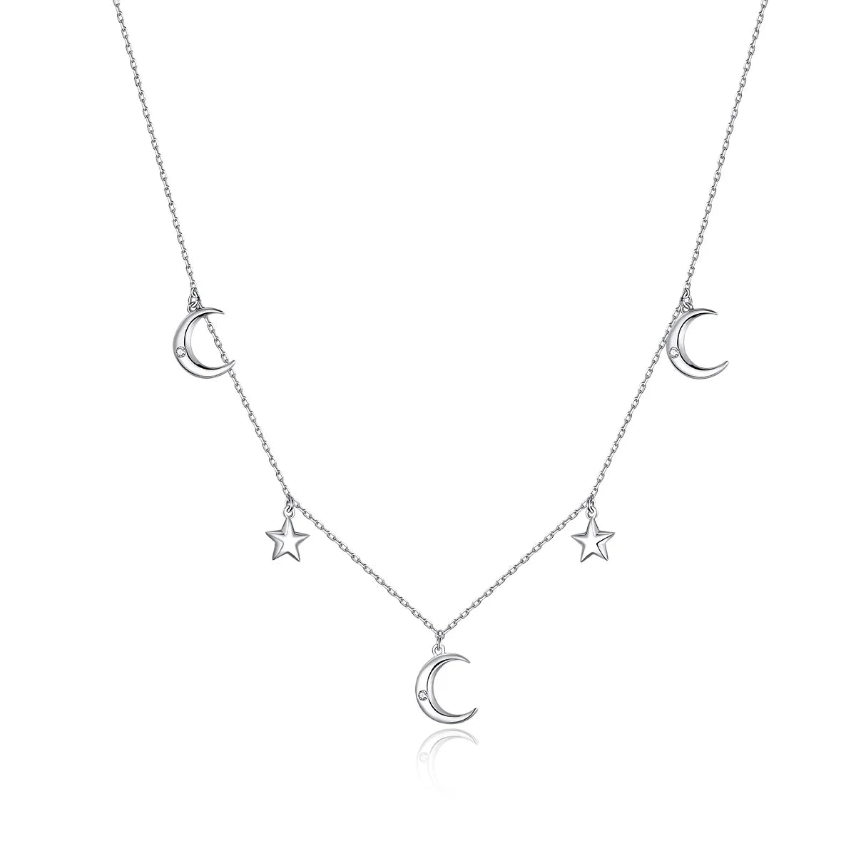 Hot Sale 100% 925 Sterling Silver Moon & Star Silver Long Chain Necklace for Women Korean Fashion Earrings Jewelry SCN411