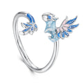 925 Sterling Silver Flying Dragon Open Ring Blue Enamel Band Plated White Gold for Women Party Original Fine Jewelry SCR1135