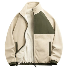 Autumn and Winter New Fleece Coat Thickened Cardigan Outdoor Custom Fashion Men's Patchwork Stand Collar Sherpa Jacket for Men