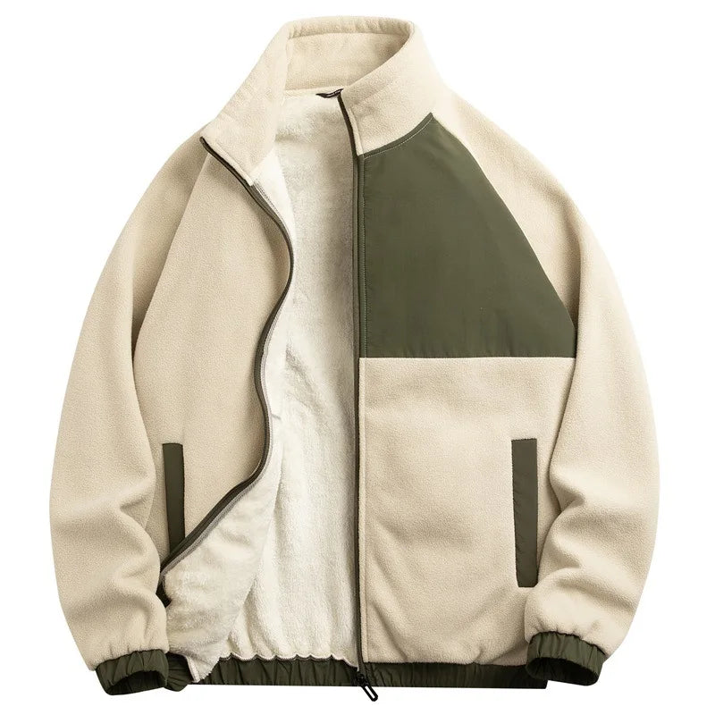 Autumn and Winter New Fleece Coat Thickened Cardigan Outdoor Custom Fashion Men's Patchwork Stand Collar Sherpa Jacket for Men
