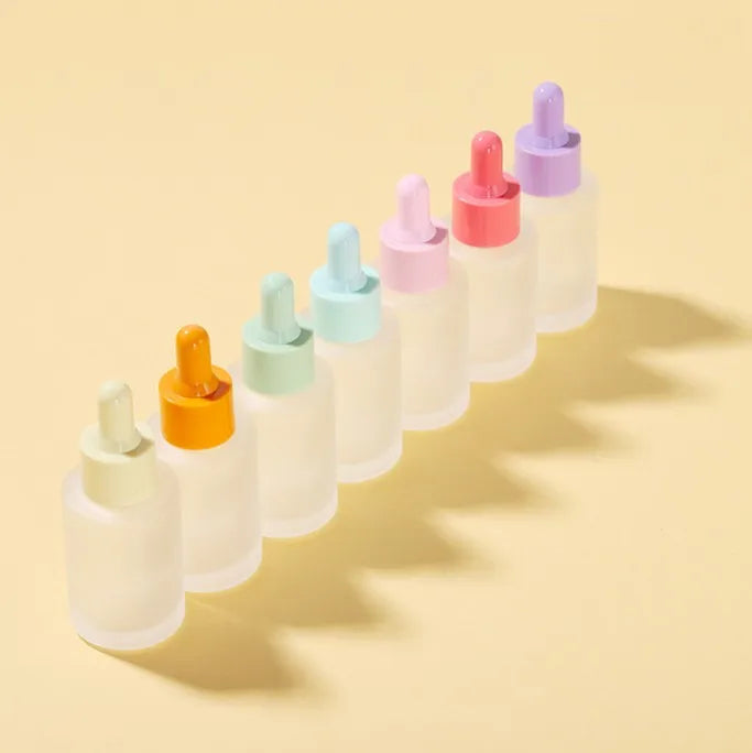 30ml Frosted Glass Dropper Bottle for Essential Oil Eye Serum Skincare Flat Shoulder Cylinder Empty Refillable Glass Bottle