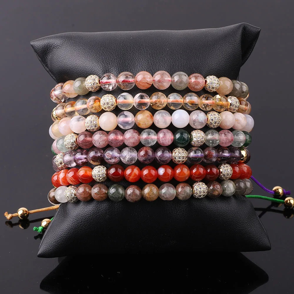 High Quality New Semi-Precious Stone Bracelet Rutilated Quartz Purple Ghost Gemstone Beaded Custom Bracelet Adjustable JBS12415