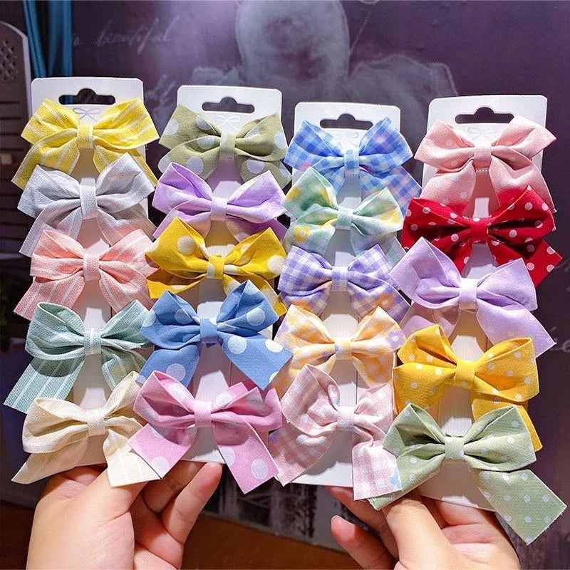 Korean Classy White & Colorful Point Hair Bow Clips for Girls Beautiful Polyester Hairpin Accessory for Kids