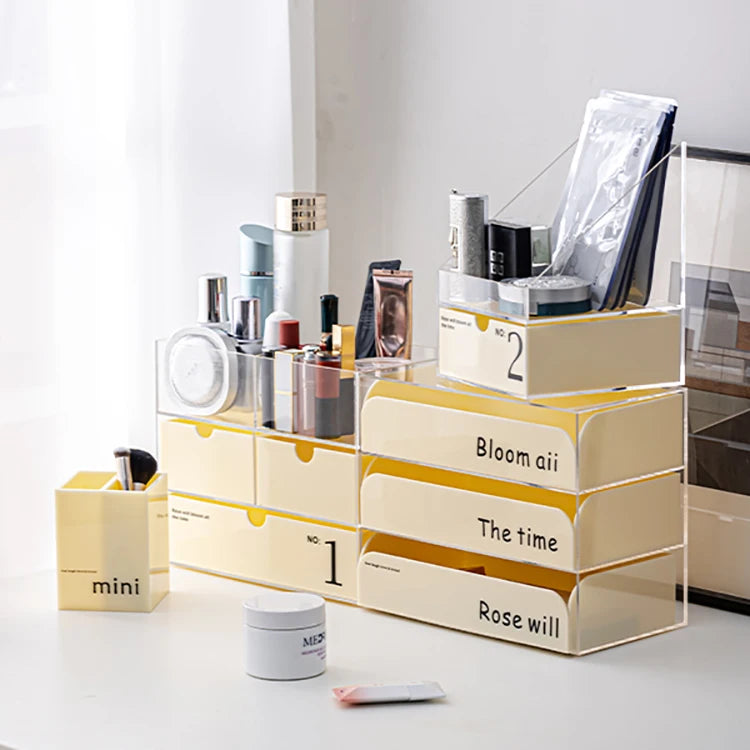 Cream Acrylic Cosmetic Storage Box Desktop Jewelry Drawer Finishing Box Customized.