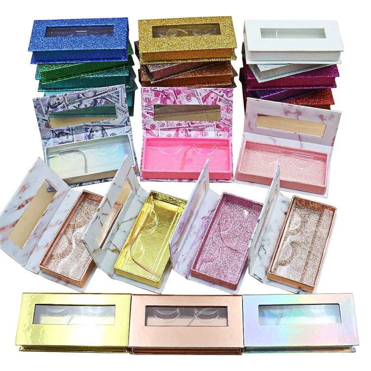 Wholesale Luxury Custom Gold False Eyelash Packaging Box with Window Embossed and Laminated for Cosmetics