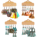 3pair/card Ethnic Antique Gold Bronze Plated Leaf Shell Vintage Tassel Pendant Women Boho Earring Set Jewelry