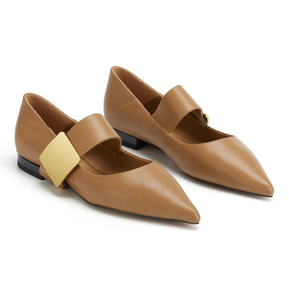 Showcasing Personality Top Layer Genuine Leather Women's Flats Commuter Slightly Waterproof Loafer Shoes Customize Logo