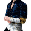 Men's Printed Vintage Long-Sleeved Casual Shirt Breathable Twill Woven 100% Polyester for Spring