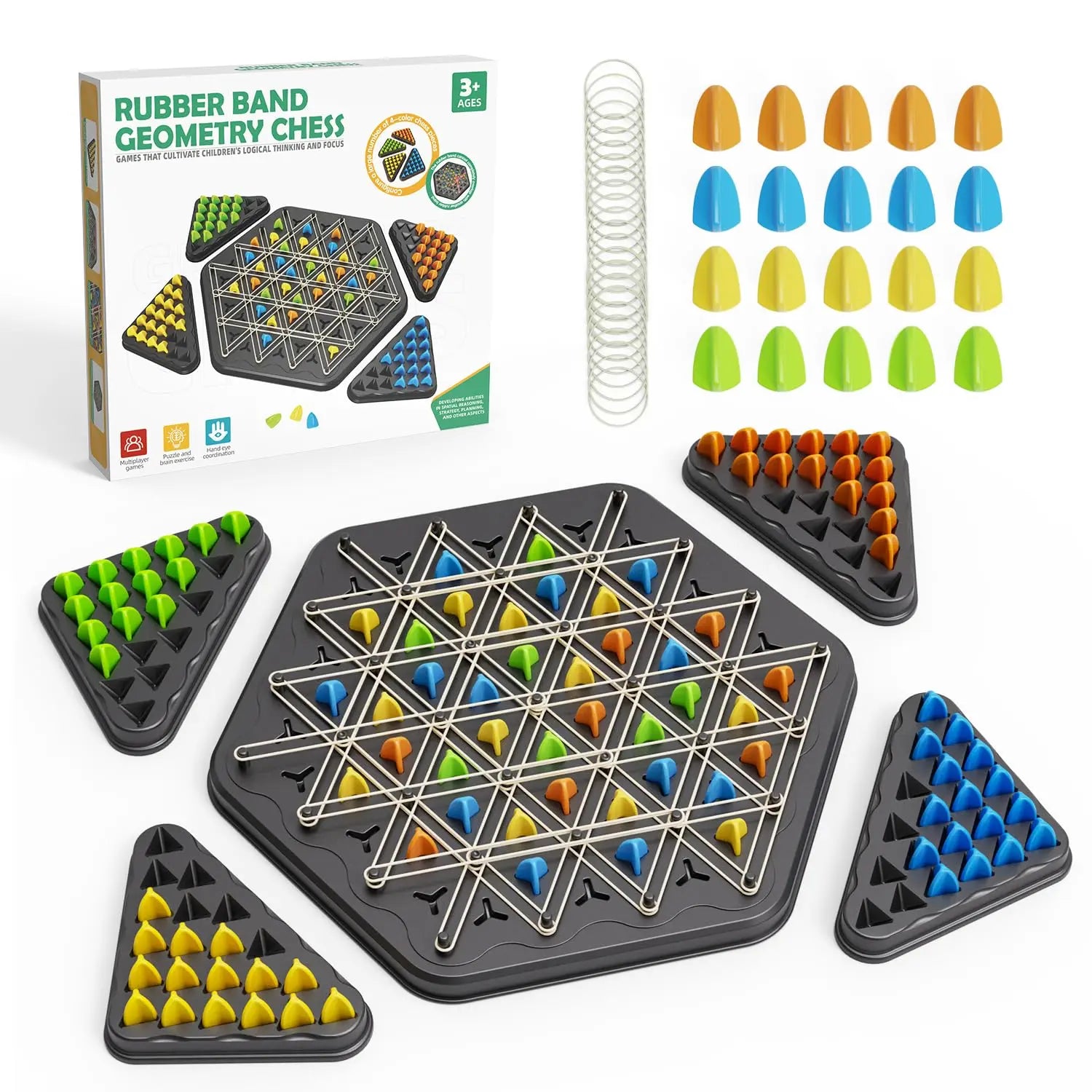 Chain Triangle Chess Game Strategy Chess Board Games for Adults Triangle Rubber Band Game 2 to 4 Players