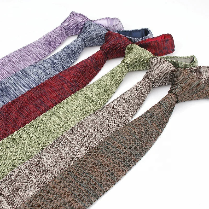 Factory Manufactured Lot Stock Male Flat End Leisure Polyester Neckties Two Color Knitted for Men Tie