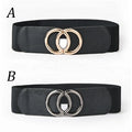 Versatile Fashion Accessory Elegant and Simplistic Women's Crescent Hook Double Ring Buckle Wide Stretch Belt for Dresses