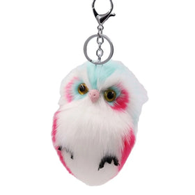 Owl Faux Fur PomPom Fur Ball 3D Keychain Bag Pendant KeyRing Stuffed Animal Fluffy Rabbit Fur Poms Owl Cute Plush Keychains Toys