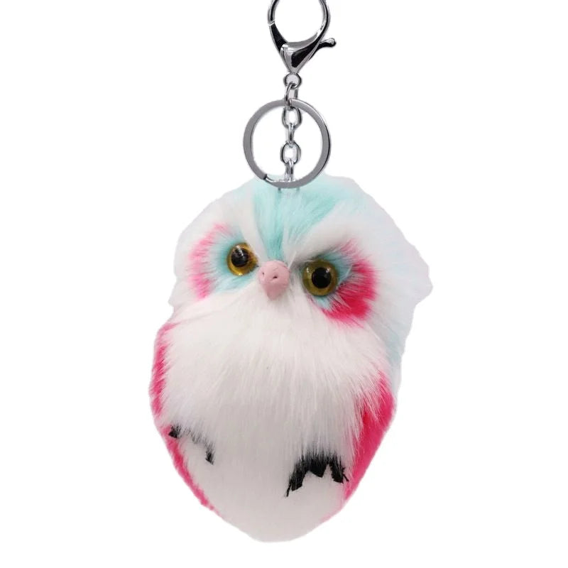 Owl Faux Fur PomPom Fur Ball 3D Keychain Bag Pendant KeyRing Stuffed Animal Fluffy Rabbit Fur Poms Owl Cute Plush Keychains Toys