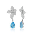 YBO Luxury 925 Silver Earrings Natural Pear Blue Topaz Gemstone Pendant Fashionable Irises Flower Drop Design for Wedding Party