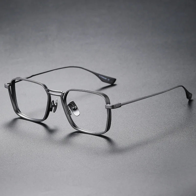 Manual Nearsighted Retro Full Polygon Fashion Style Pure Titanium Frame Eye Glasses
