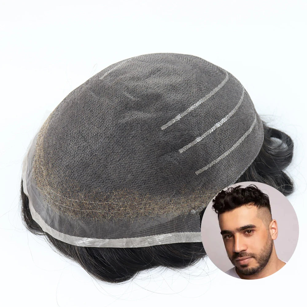 Premium Human Hair Men's Toupee 0.11mm Welded Lace Base Natural Hairline Wig 8x10 Capillary Prosthesis for Professional Salon