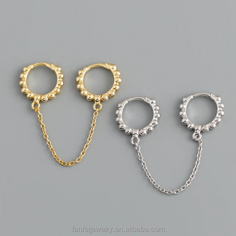925 Sterling Silver Geometric Bead Gold Silver Chain Tassel Round Hoop Earrings for Women Party Bohemian Jewelry Gift