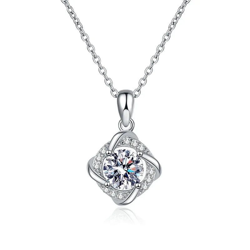 Wholesale 925 Sterling Silver Windmill Shape 1-Carat Round Brilliant Cut Moissanite Necklace for Women